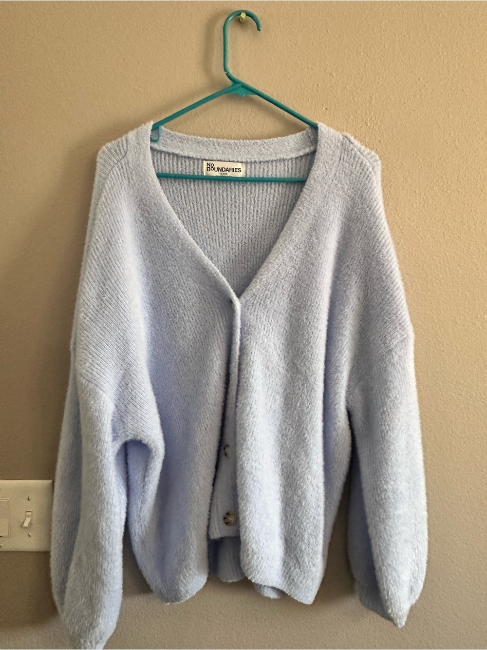 No Boundaries Pale Blue Fuzzy Knit Sweater